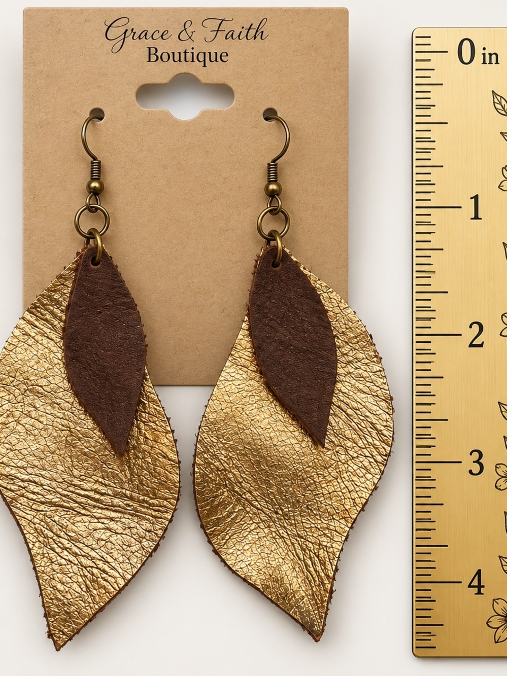 Gold and Brown Leaf Dangle Earrings